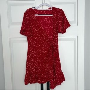 Red polka dot dress.